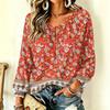 Damen Vintage Blumenmuster Halsschleife Vorne Langarm Rüschen Pullover Top