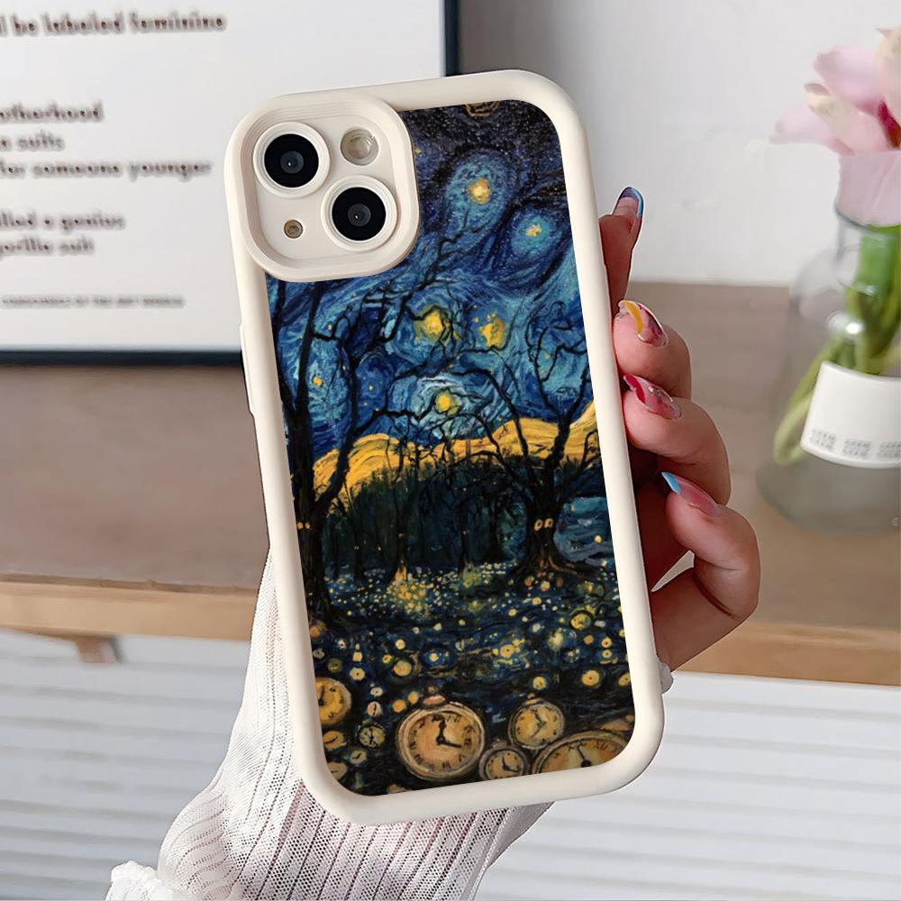 Abstract Oil Painting Phone Case for iPhone 17 16 15 14 13 12 11 Air Pro Max Plus White Soft TPU Shockproof Cover