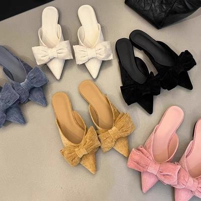 Fashion SUOJIALUN 2025 Spring New Brand Women Slipper Fashion Bow-knot Slip On Mules Shoes Flat Heel Outdoor Dress Slides Sandal Shoes