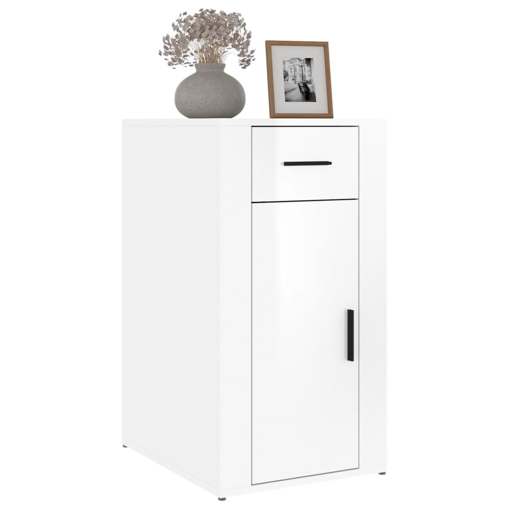 Office Cabinet High Gloss White 40 X 49 X 75 Cm Engineered Wood