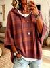 2026 European & American Women's Knit Hooded Drawstring Sweatshirt Sweater - New Style Woolen Loose Fit