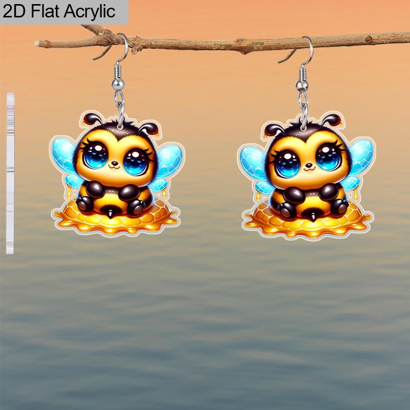 2D Cartoon Bee Pattern Ear Jewelry Dangle Earring Daily Outfits Party Accessories Perfect Gift for Family/ Friends