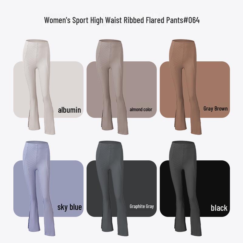 Dámské žebrované kalhoty na jógu s vysokým pasem a rozšířenými nohavicemi se zipem na lemu - Pohodlný a elastický střih