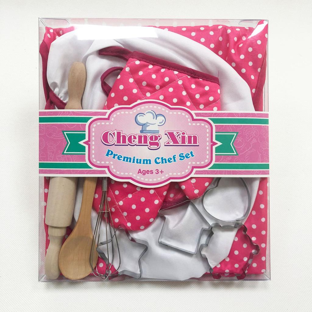 Apron For Little Girls Kids Cooking Baking Set Chef Hat Mitt  Utensil For Toddler Play House Toys Chef Costume Role Play