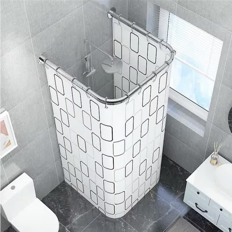 Lantuan Green Leaf No-Drill U-Shaped Shower Curtain Set