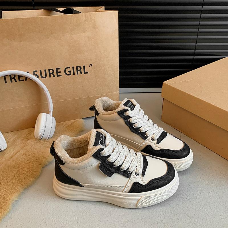 

Женские зимние кроссовки на толстой платформе, теплые зимние ботинки на шнуровке, нескользящие короткие ботинки до щиколотки с подкладкой из искусственного меха, удобная обувь для ходьбы для женщин 40 чёрный