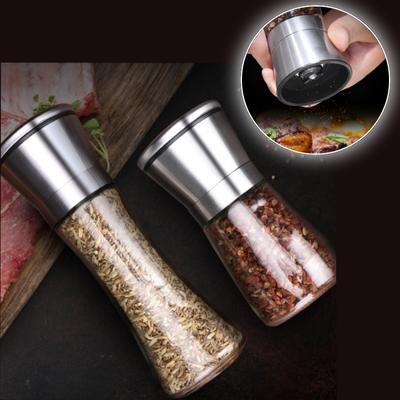 2PCS 180/200ML Pepper Grinder with Stainless Steel Mill Manual Spice Glass Salt and Pepper Black Grinder Machine for Household