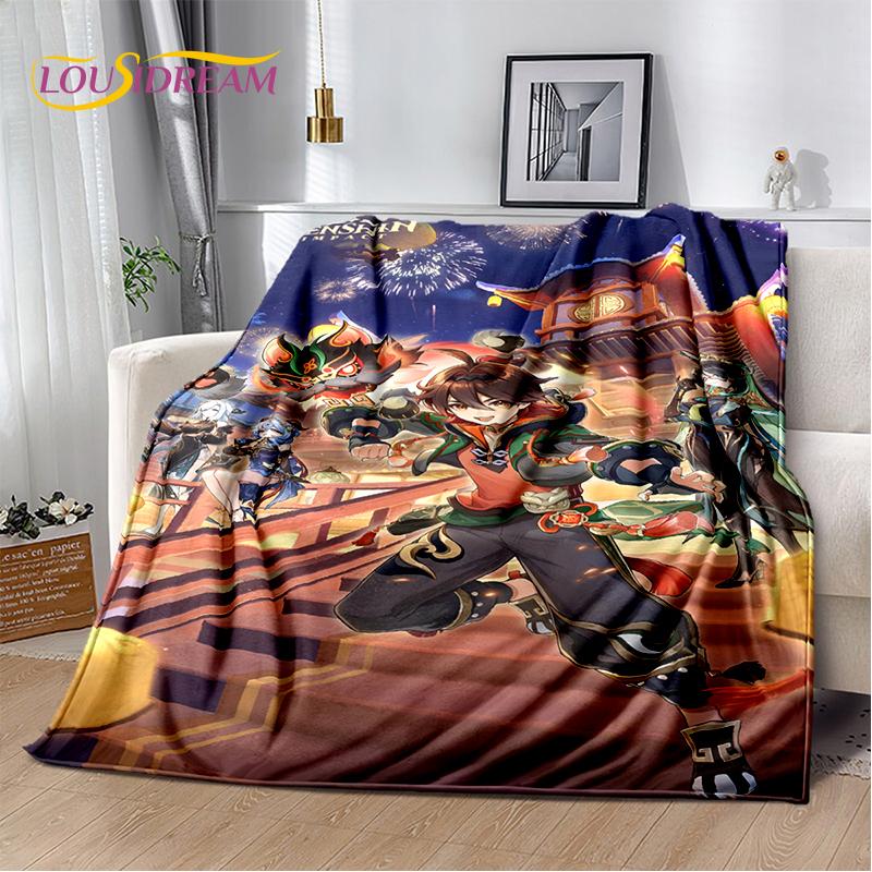 2025 New Cartoon Genshin Impact Character Solo Game Soft Blanket,Soft Throw Blanket for Home Bedroom Bed Sofa Picnic Child Gift