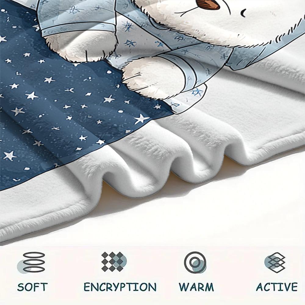 Polar Bear Print Flannel Blanket, High quality Comfortable for All Seasons, Home Decor, Warmth and Comfort, Perfect for Christmas Gifts
