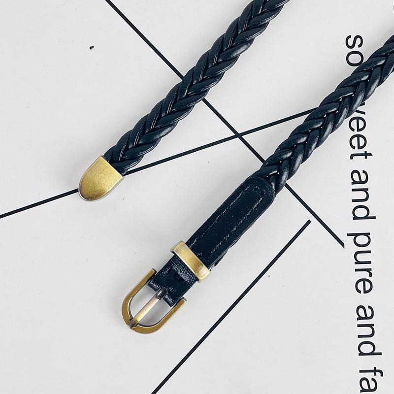 Womens Simple Woven Leather Waist Belt With Pin Closure For Casual And Office Style