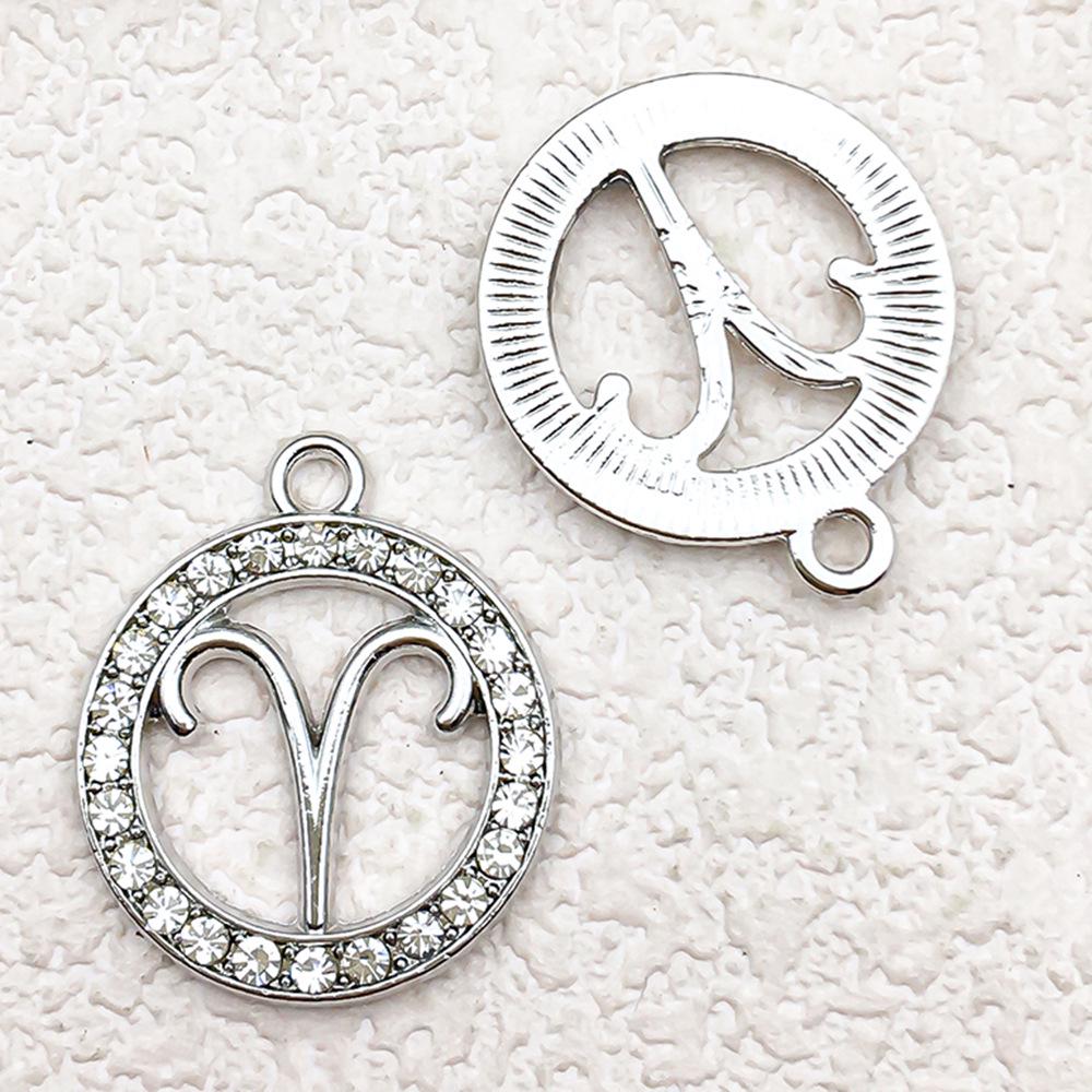 Zodiac Diamond-Studded Round Pendant Jewelry Set: Keychain, Bracelet, Necklace, Earrings