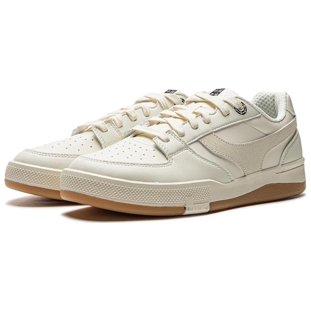 Li Ning Zheng Rong Synthetic Leather 92S Comfortable Versatile Non-Slip Wear-Resistant Low-Top Skate Shoes Men Sneakers Beige AEPU037-4