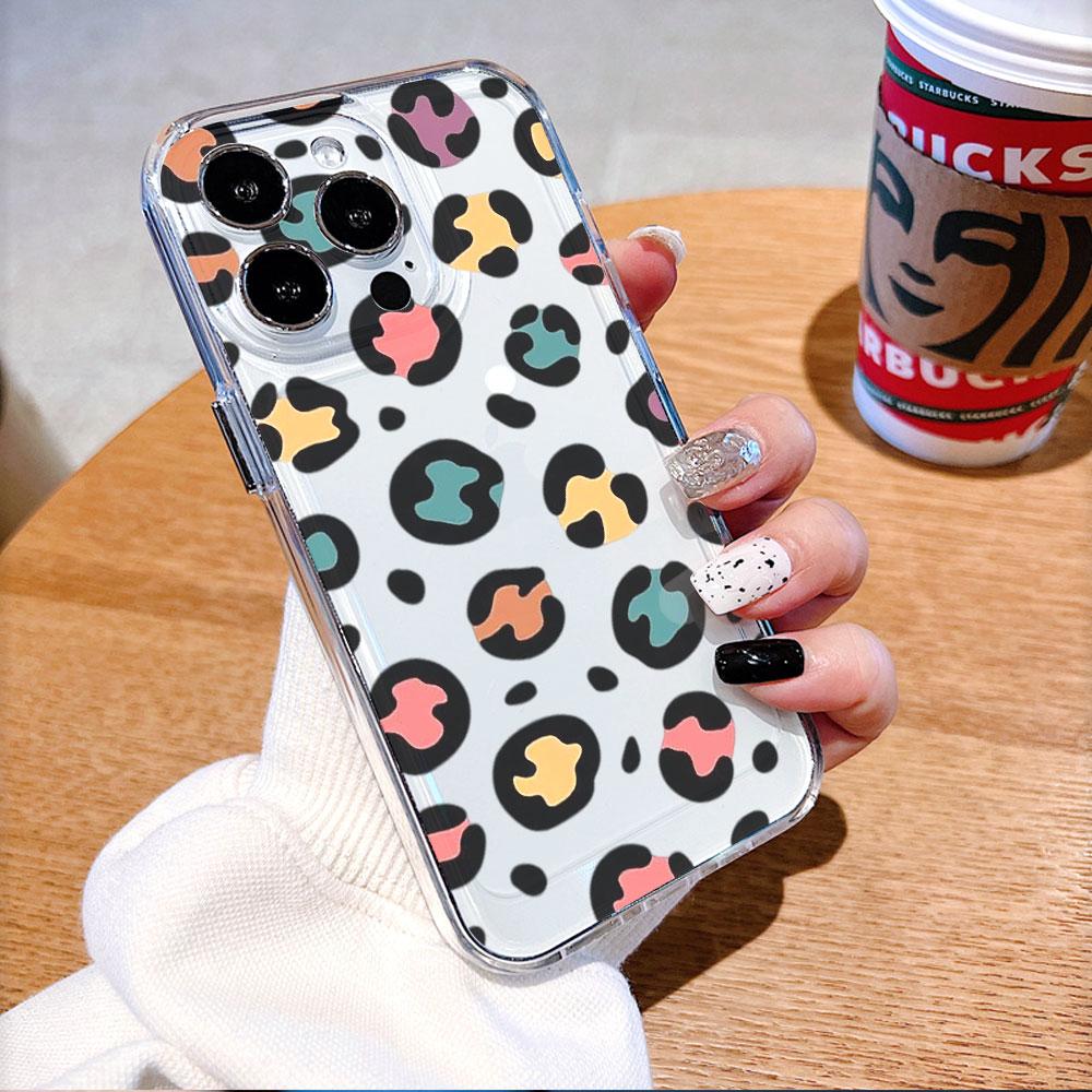 Colorful Leopard Print Pattern Lucency Phone Case for IPhone 14 15 16 13 12 11 17 Pro Max 12 13 Mini Soft Cover