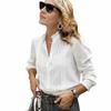 Camicia Bianca da Donna a Maniche Lunghe con Pizzo Intrecciato e Collo Alto - Stile Europeo e Americano - Collezione Autunnale
