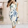 Women Plus Size Sleeveless Vest Midi Dress With Metal Ring Ornament At Left Neckline