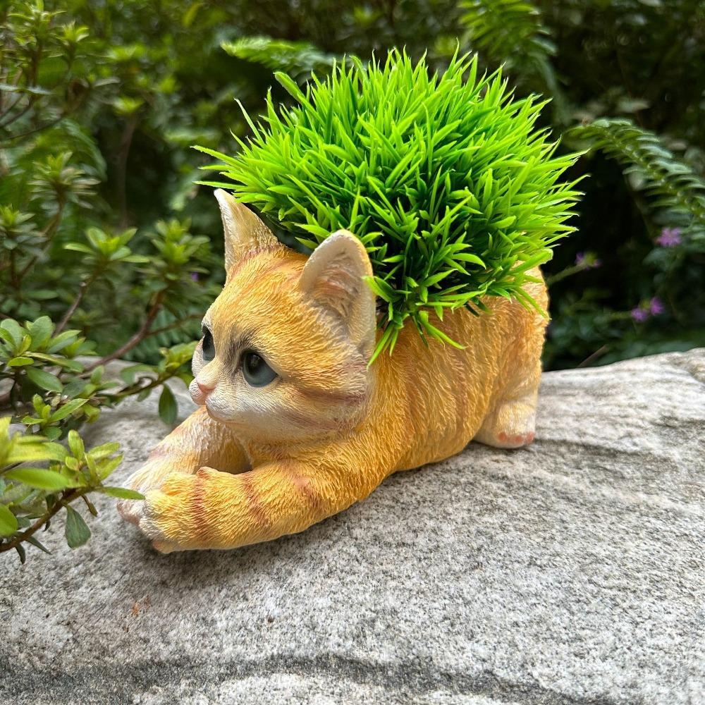 Kitten Flower Pot, Courtyard Garden, Green Plant Decoration, Cute Simulation Cat Animal Resin Ornament, Handicrafts