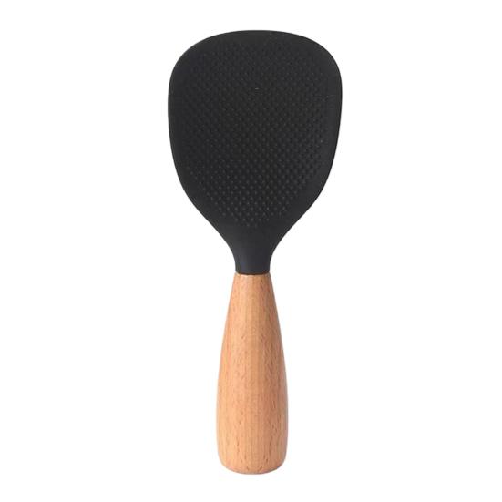 Silicone Rice Spoon with Wooden Handle Heat Resistant Non-Stick Stand-Up Design Rice Spatula Food Grade Kitchen Utensil for Serving Rice Cereal &