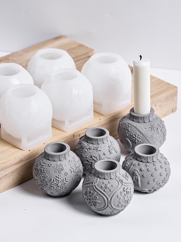 Relief Weihnachtskugel Kerzenhalter Silikonform DIY Handgemachter Kerzenständer Beton Gipsform Harz Handwerk Herstellung Weihnachtsdeko