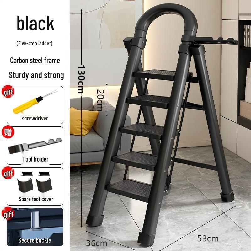 Multi-Functional Carbon Steel Folding A-Frame Telescopic Step Ladder for Indoor Use