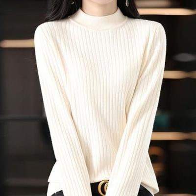 Navava Women Daily Solid Ribbed Mock Neck Long Sleeve Knit Nk3575