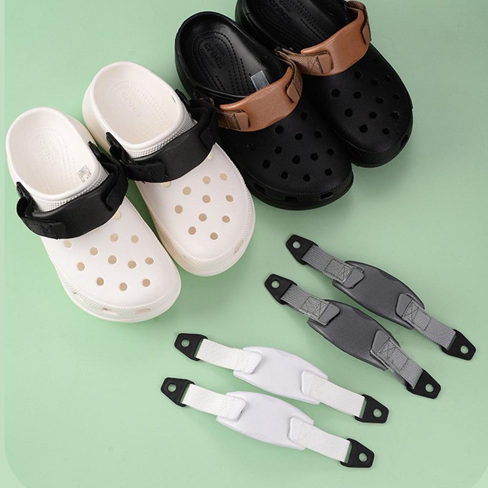 1 Pair Of Hole Shoes Back Strap With Fixed Buckle, Grey