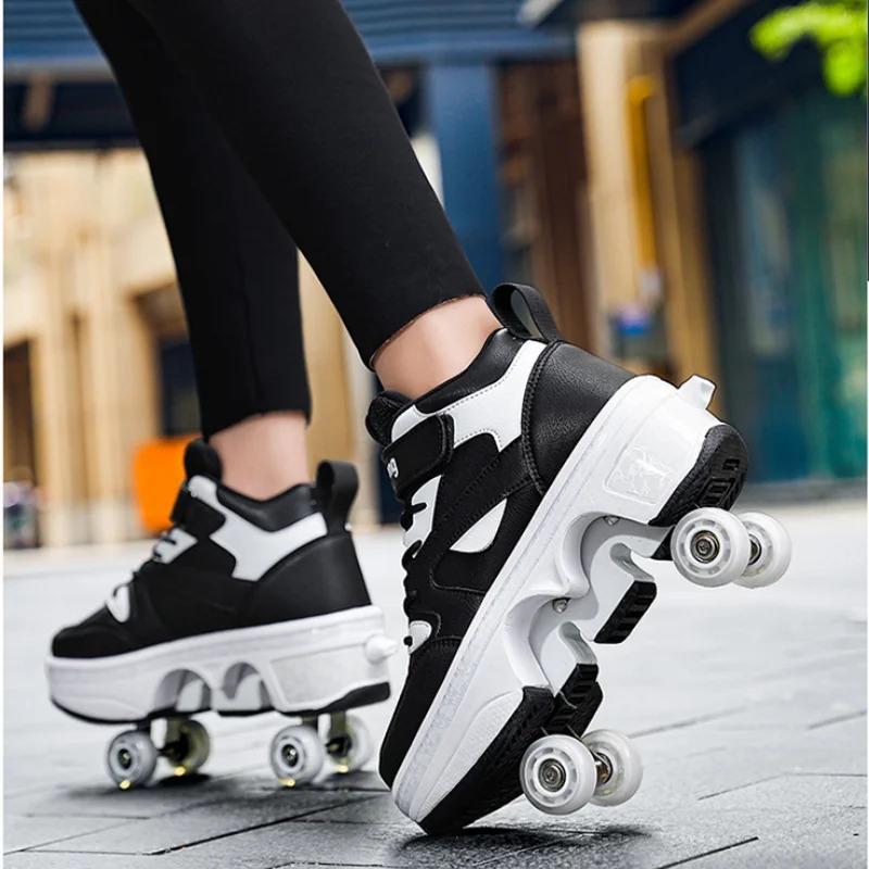 Deform Retractable Roller Shoes Stylish Wheel Shoe for Adults Casual Walk Boys Girls Sneaker Skate 2 In 1 Roller Skates