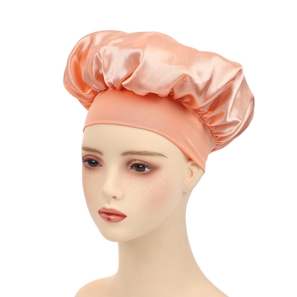 Wide Brim Satin Nightcap: Elastic Silk Hair Protection Scarf for Men & Women, Solid Color, Bath & Chemo Cap.