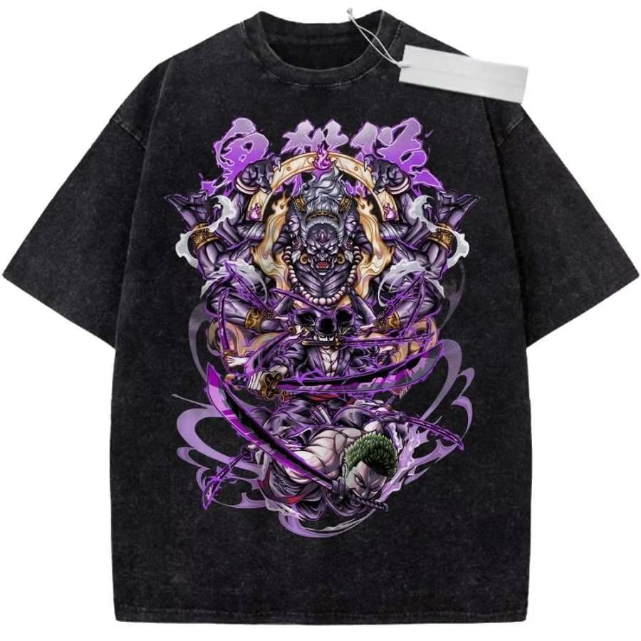 

Hot Anime One Piece Roronoa Zoro Asura Sword Print T-Shirt Men Women Streetwear Harajuku Fashion Vintage Washed Cotton Summer New Tee Oversize Top L