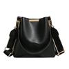 Retro Ctrast Color Crossbody Bag Women's High End Texture Commuter Wide Shoulder Strap Bags New Fashiable Bucket Handbags