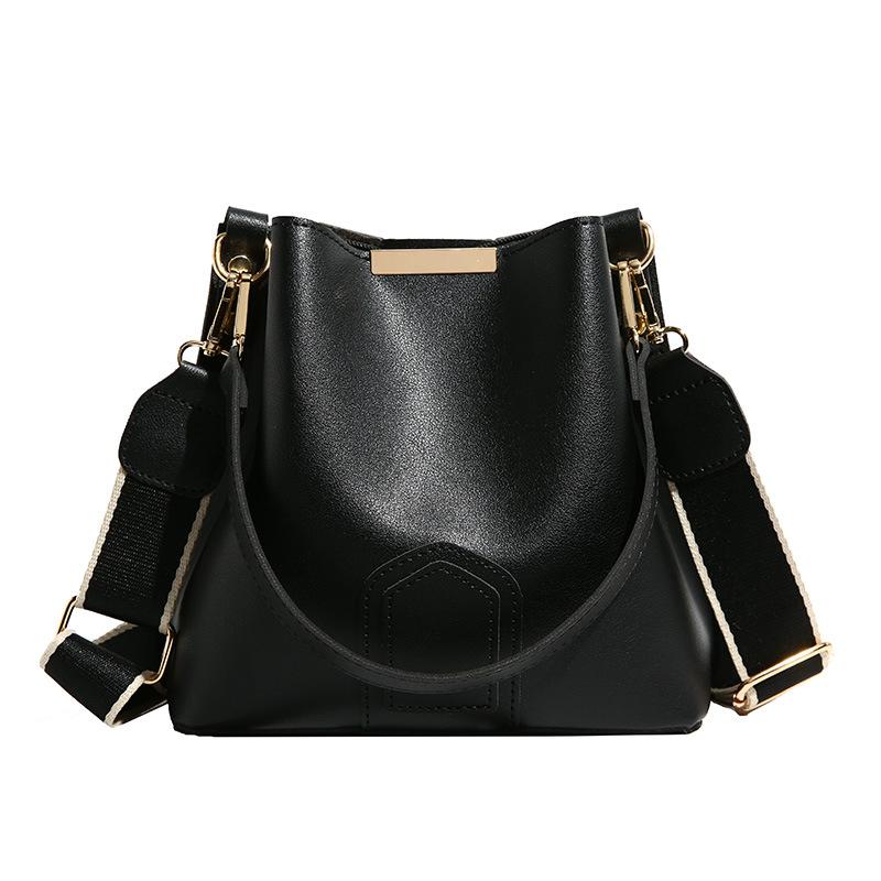 Retro Ctrast Color Crossbody Bag Women's High End Texture Commuter Wide Shoulder Strap Bags New Fashiable Bucket Handbags