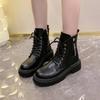 Fashion Women's Shoes 2024 Fashion Lace Up Zipper Women's Boots Autumn Round Toe Solid Platform Water Proof Fashion British Style Boots