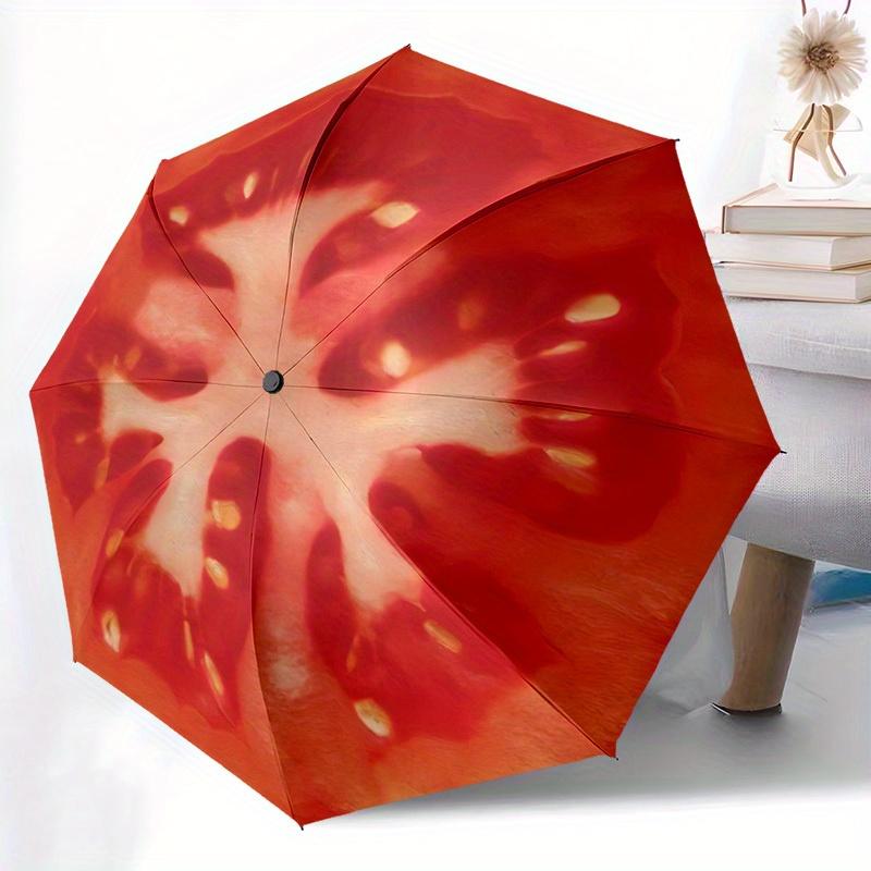 1pz Ombrello Antivento a 8 Stecche con Apertura Automatica a Fetta di Pomodoro, per Viaggi e Pendolarismo, Adatto a Tutte le Stagioni