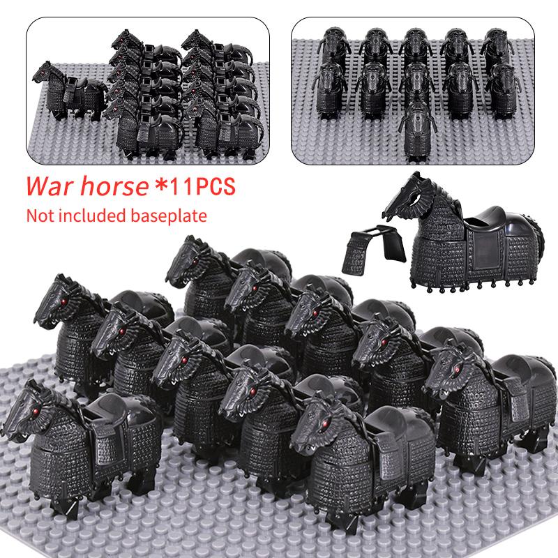 11pcs Medieval Gothic War Horse Building Blocks Silver/Gold/Iron/Armored Horses Battle Steed DIY Bricks Toys