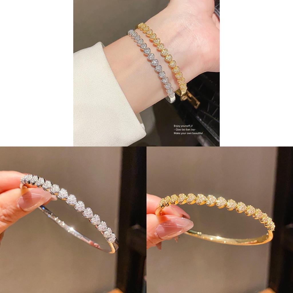 Love Heart Shape 18k Gold Plated Cuff Bracelet With Zirconia For Women Fashion Accessories