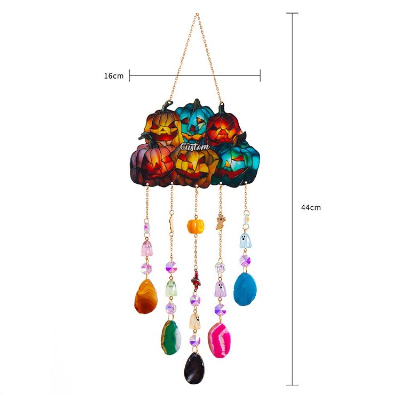 Witch Blessing Wind Chime Acrylic Door Hanging Decor for Halloween Christmas Home Outdoor Halloween Wall Ornament with Bells