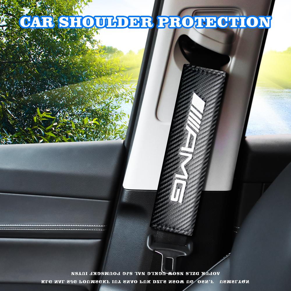 Carbon Fiber Leather Car Seat Belt Cover Shoulder Pad Neck Protection for Mercedes benz AMG C E S GLE CLC Class W204 W203 W205