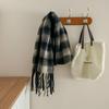 Tonglu Women's Mohair Winter Scarf: Black & White Plaid, High-End, Thick & Warm Neck Warmer
