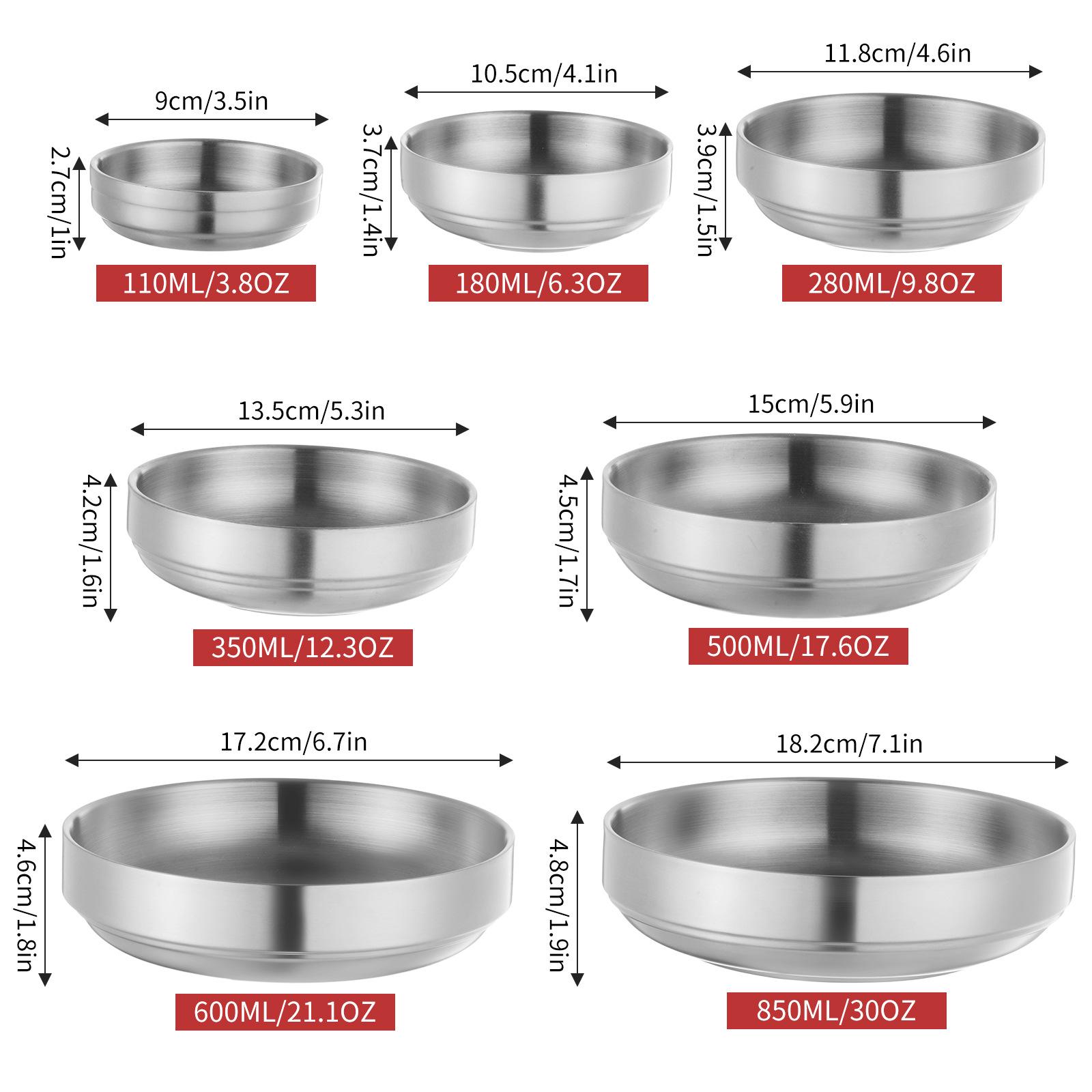 

Korean Style 304 Stainless Steel Double Layer Noodle and Rice Bowl with Lid - Thickened for Soup and Kimchi. Kimchi Dish 9cm