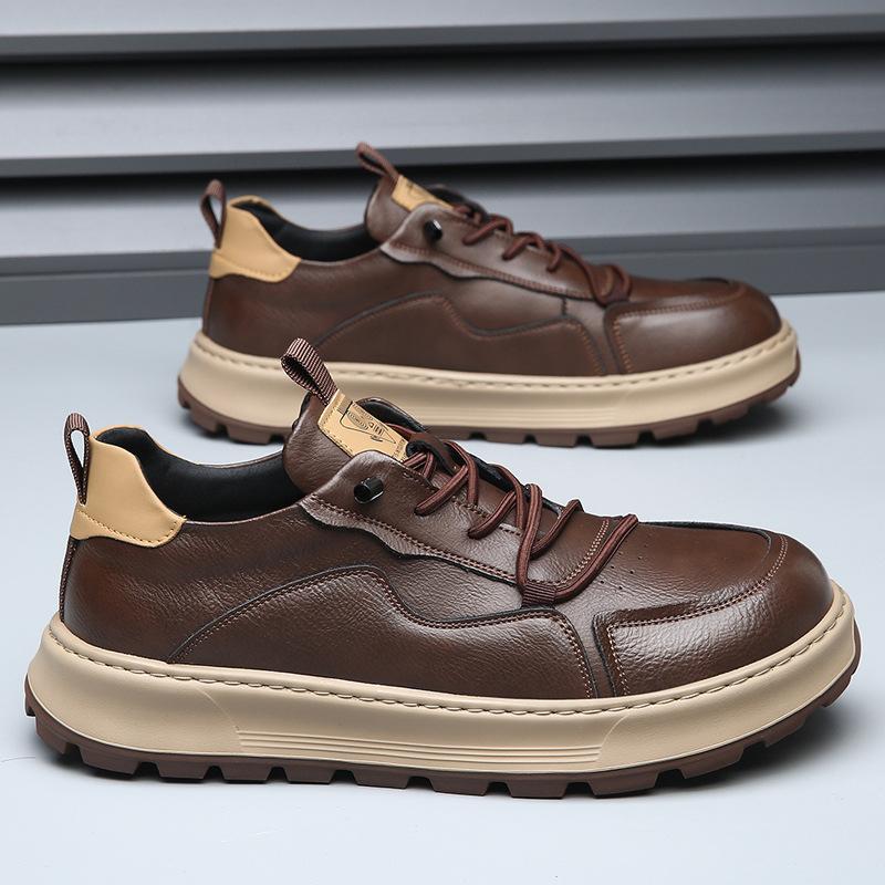Fashion Fashion Casual Cow Leather Casual Sneakers for Men Spring Autumn New Designer Board Shoes Male Lace Solid Color Zapatos Hombre