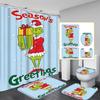 Christmas Green-Haired Pattern Shower Curtain Four-piece Set With 12 Hooks Polyester Waterproof Shower Curtain.