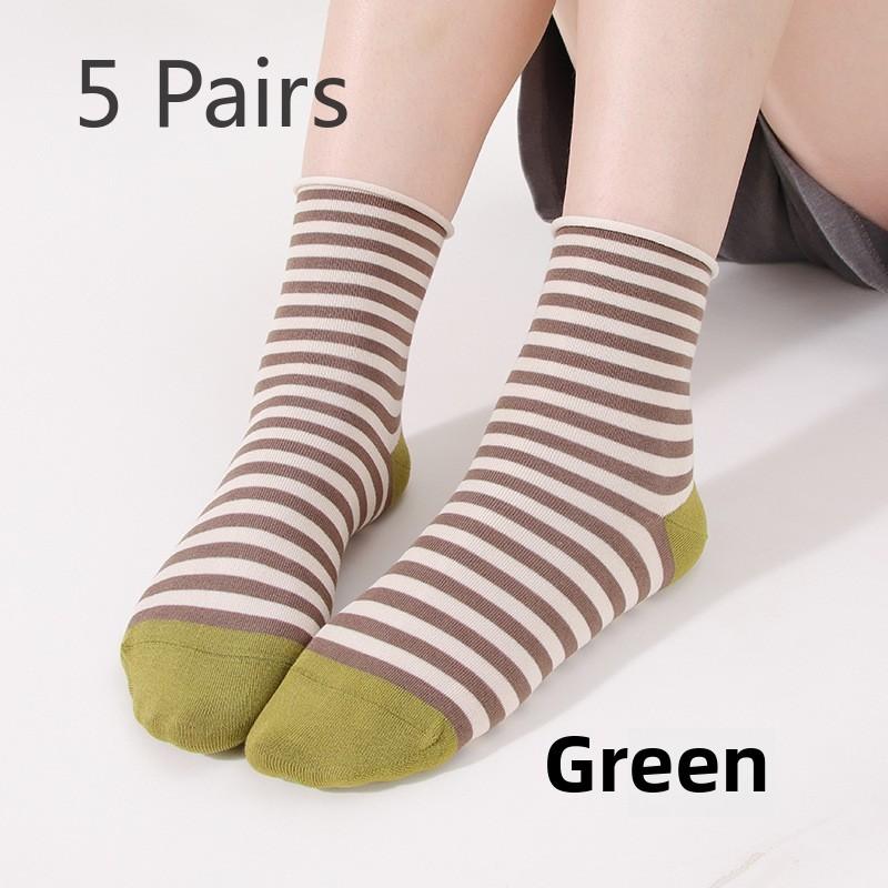 5 Pairs Socks Soft Silk Socks Casual Socks Short Tube Striped Boneless Deodorant Socks for Women