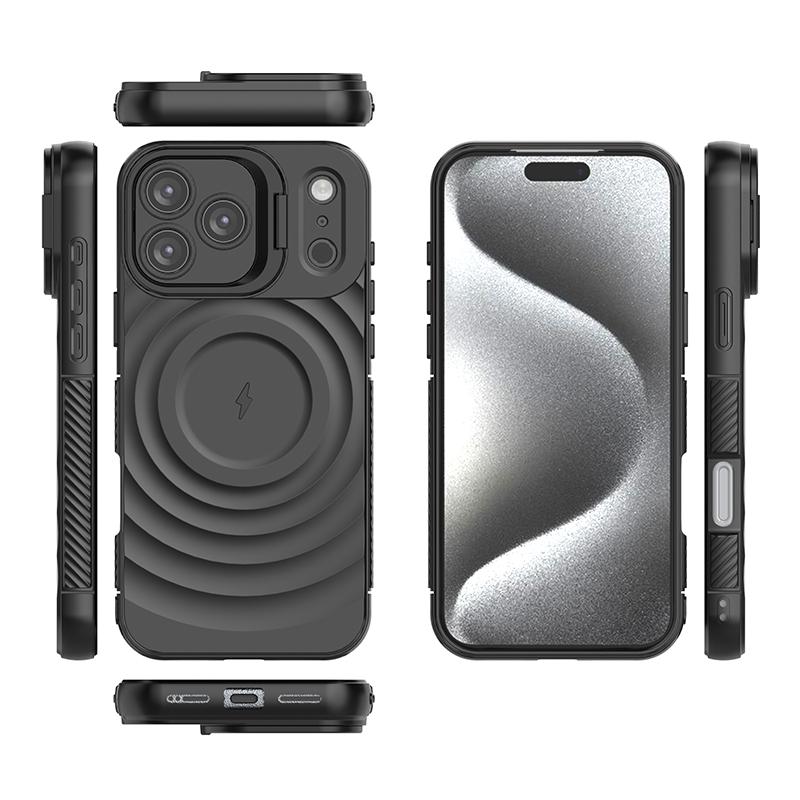 Magnetic Ripple Stand Phone Case For iPhone 17 Pro Max 16 15 14 13 Pro Max Luxury Lens Bracket Shockproof Soft Silicone Cover
