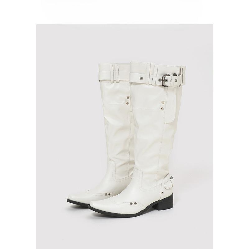 

Niche Shoes, Pointed-toe High-heeled Boots, Retro Boots, Thick-heeled Long Boots for Women 40 білий