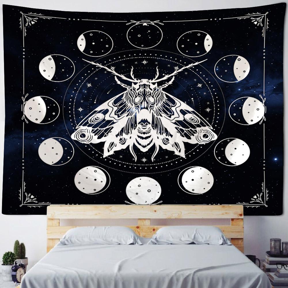 Wolf Retro Rune Art Tapestry Magical Animals Sun Moon Witchcraft Wall Hanging Hippie Home Living Room Dormitory Wall Decoration