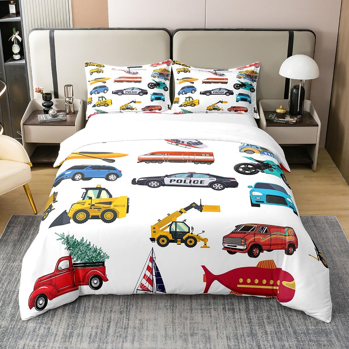 

Carton Car Soft Duvet Cover King-Sized Dimensionsd Dimensions Extra Large Car Beding for Todlers Children Kids Tens 1 Comfortable Quilt Cover 2 100*200cm Single