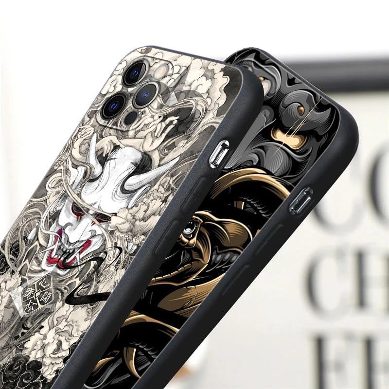 Samurai Ghost Hannya Ukiyo-E Mask Tattoo Phone Case For Apple iPhone 16e 16 15 14 13 12 11 Pro Max XR XS 8 Plus Back Cover Cases