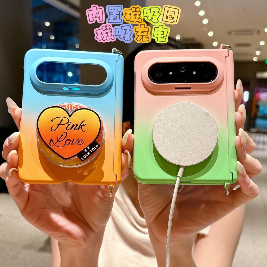 Huawei PuraXMax Mobile Phone Case with Front Frame Contrasting Color Magnetic Suction Love Bracket Side Buckle Center Shaft Width Folding  Case
