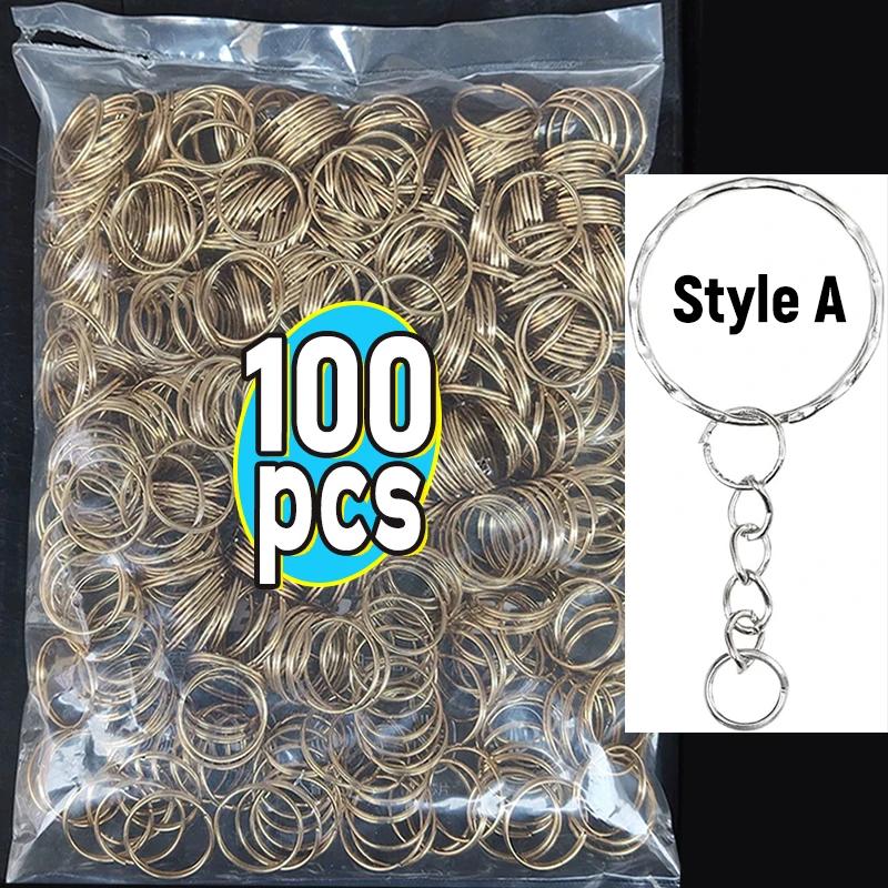 50 100Pcs Stainless Steel Metal Blank Keyring Keychain Split Rings Diy Keyfob Keys Ring Lobster Clasp Key Pendant Chains Buckles
