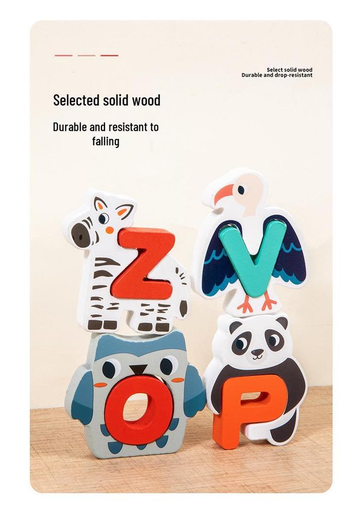 Kids' Educational Building Blocks: Alphabet, Numbers, Animals & Dinosaurs - Safe, High-Quality Wood, No Odor.