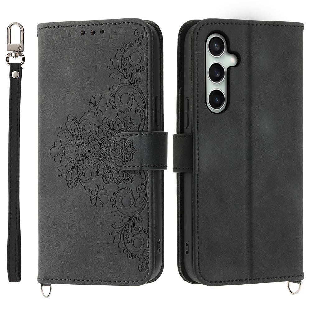For Samsung Galaxy S25 FE Case Flower Pattern PU Leather Wallet Phone Cover with Strap